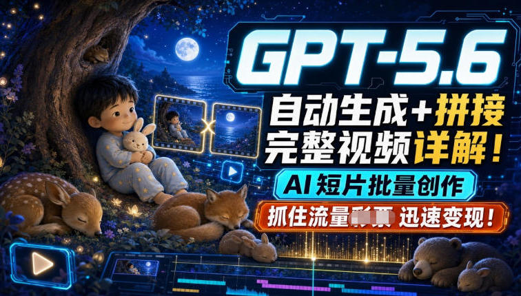 GPT-5.6自动生成＋拼接完整视频详解，AI短片批量创作，抓住流量迅速变现！-迦哆网创社