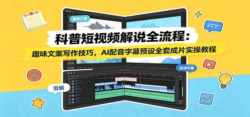 科普短视频解说全流程：趣味文案写作技巧，AI配音字幕预设全套成片实操教程-迦哆网创社