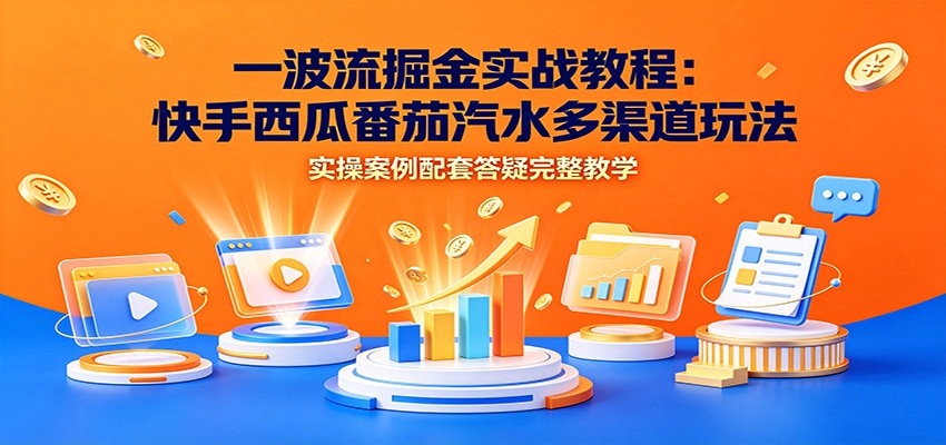 一波流掘金实战教程:快手西瓜番茄汽水多渠道玩法,实操案例配套答疑完整教学-迦哆网创社