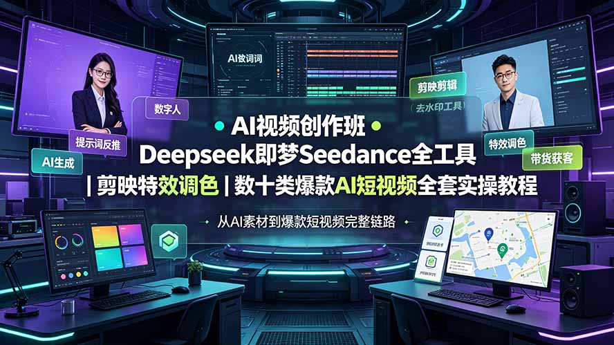 AI视频创作班◆Deepseek即梦Seedance全工具|剪映特效调色|数十类爆款AI短视频全套实操教程-迦哆网创社
