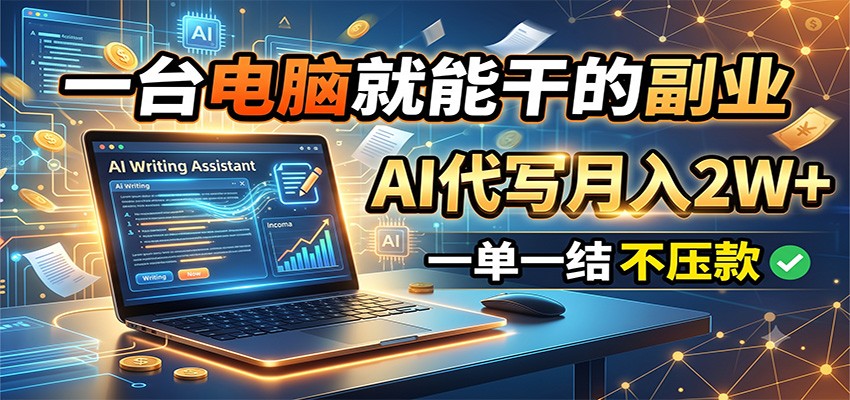 一台电脑就能干的副业，AI代写月入2W+，一单一结不压款-迦哆网创社