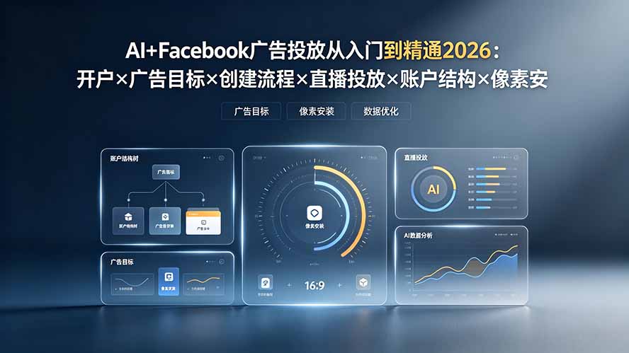 AI+Facebook广告投放从入门到精通2026：开户×广告目标×创建流程×直播投放×账户结构×像素安装×AI赋能-迦哆网创社