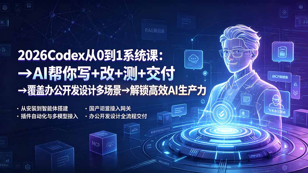 2026Codex从0到1系统课：→AI帮你写+改+测+交付→覆盖办公开发设计多场景→解锁高效AI生产力-迦哆网创社