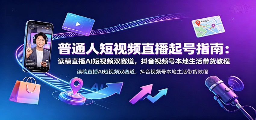 普通人短视频直播起号指南：读稿直播AI短视频双赛道，抖音视频号本地生活带货教程-迦哆网创社