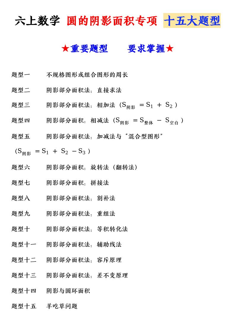 六上数学圆的阴影面积专项十五大题型-迦哆网创社