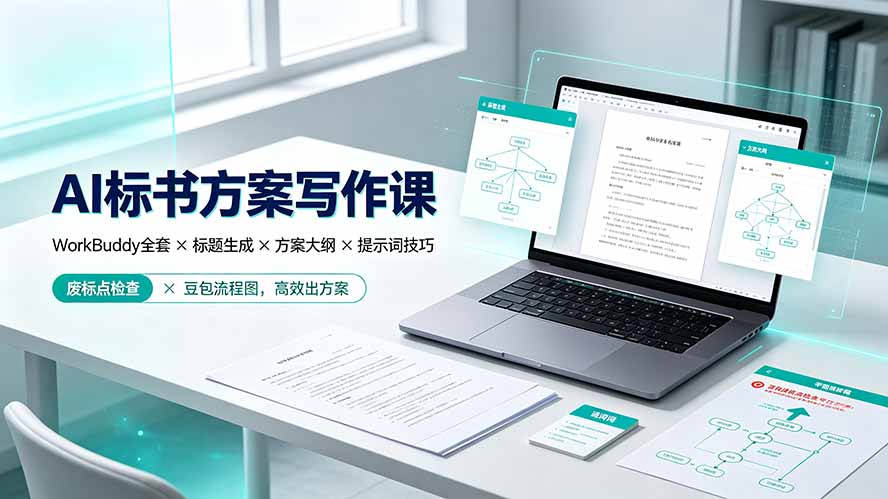 AI标书方案写作课：WorkBuddy全套×标题生成×方案大纲×提示词技巧×废标点检查×豆包流程图，高效出方案-迦哆网创社