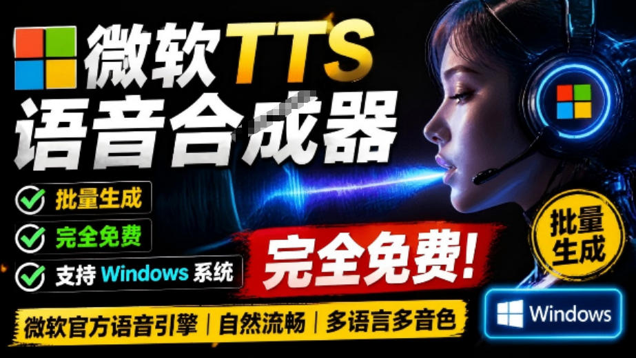 微软TTS免费语音配音生成器，完全免费，支持多语音、多音色选择，Windows系统专用TTS语音合成器-迦哆网创社
