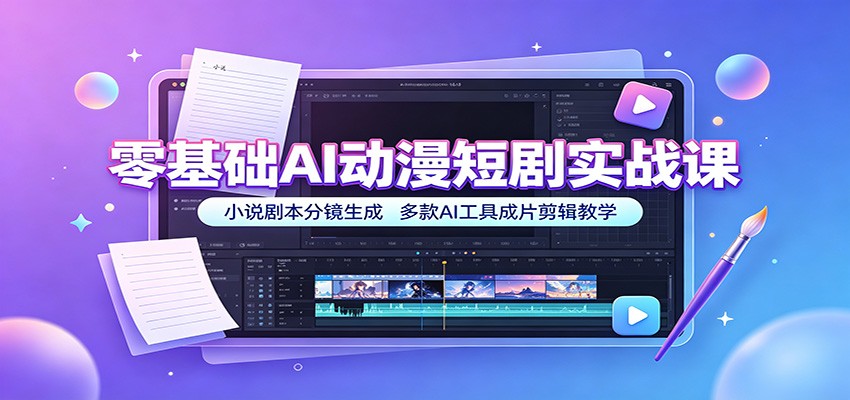 零基础AI动漫短剧实战课：小说剧本分镜生成，多款AI工具成片剪辑教学-迦哆网创社