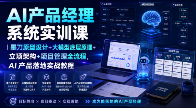 AI产品经理系统实训课｜墨刀原型设计+大模型底层原理+立项架构+项目管理全流程，AI产品落地实战教程-迦哆网创社