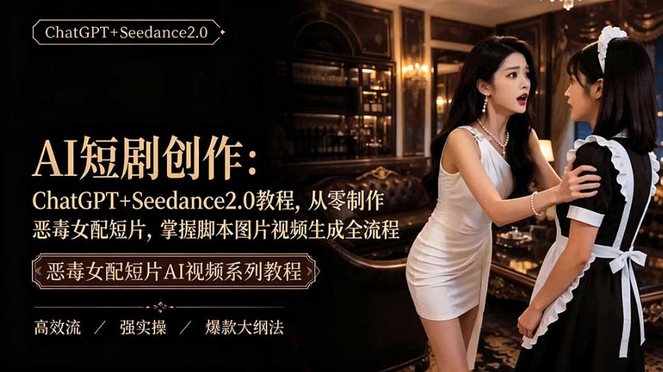 AI短剧从零创作实战课|ChatGPT脚本撰写+Seedance2.0视频生成,恶毒女配短剧全流程教程-迦哆网创社