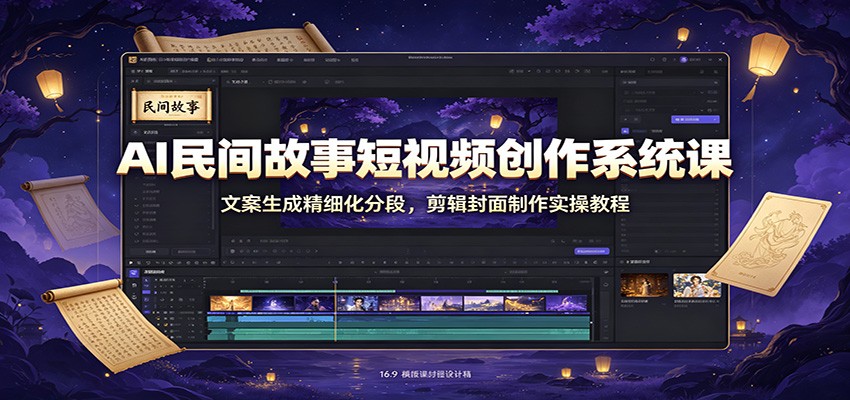 AI民间故事短视频创作系统课：文案生成精细化分段，剪辑封面制作实操教程-迦哆网创社