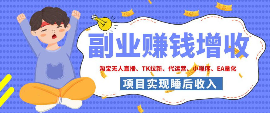 2026年多个真实落地副业项目，手把手带你搭建被动收入管道(淘宝无人直播、海外TK拉新、CSGO饰品交易、去水印小程序等)【揭秘】-迦哆网创社