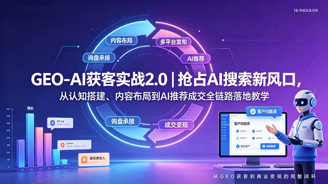 GEO-AI获客实战｜抢占AI搜索新风口，从认知搭建、内容布局到AI推荐成交全链路落地教学-迦哆网创社
