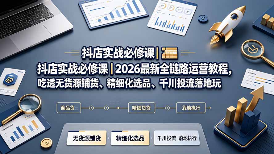 抖店实战必修课｜2026最新全链路运营教程，吃透无货源铺货、精细化选品、千川投流落地玩法-迦哆网创社
