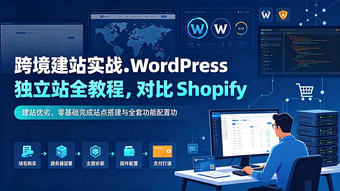 跨境建站实战:WordPress 独立站全教程,对比 Shopify 建站优劣,零基础完成站点搭建与全套功能配置-迦哆网创社