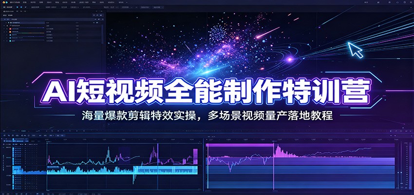 AI短视频全能制作特训营：海量爆款剪辑特效实操，多场景视频量产落地教程-迦哆网创社