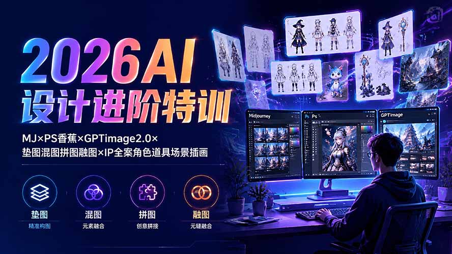 2026AI设计进阶特训：MJ×PS香蕉×GPTimage2.0×垫图混图拼图融图×IP全案角色道具场景插画-迦哆网创社