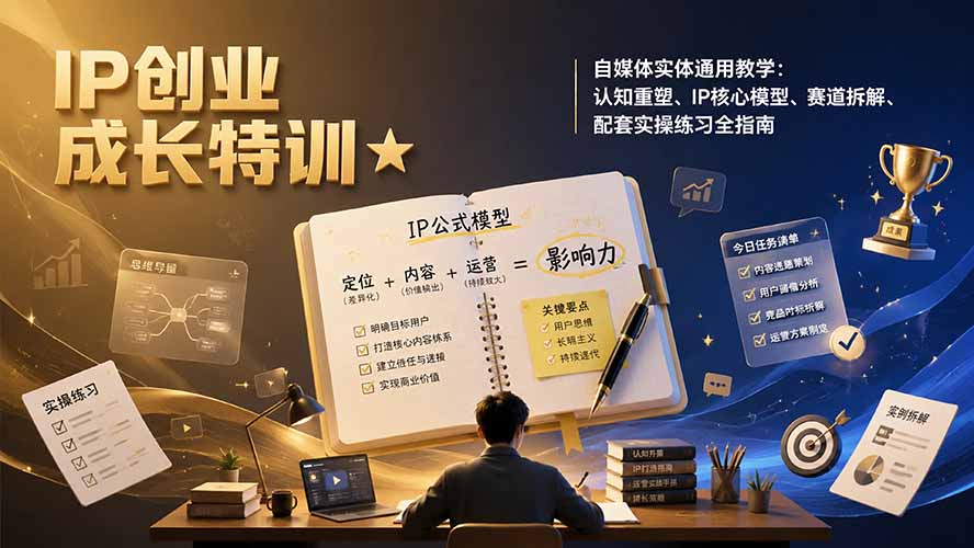 IP创业成长特训★自媒体实体通用教学：认知重塑、IP核心模型、赛道拆解、配套实操练习全指南-迦哆网创社