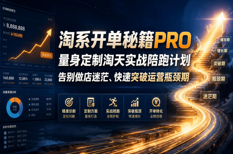淘系开单秘籍PRO,量身定制淘天实战陪跑计划,告别做店迷茫、快速突破运营瓶颈期(更新20260728)