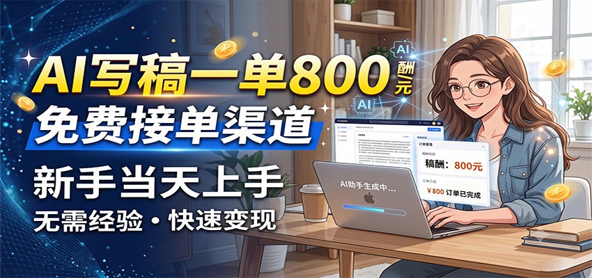 AI写稿一单800，免费接单渠道，一单一结几十到上千，新手当天上手-迦哆网创社