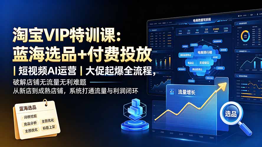 淘宝VIP特训课-更新:蓝海选品+付费投放|短视频AI运营|大促起爆全流程,破解店铺无流量无利润难题-迦哆网创社