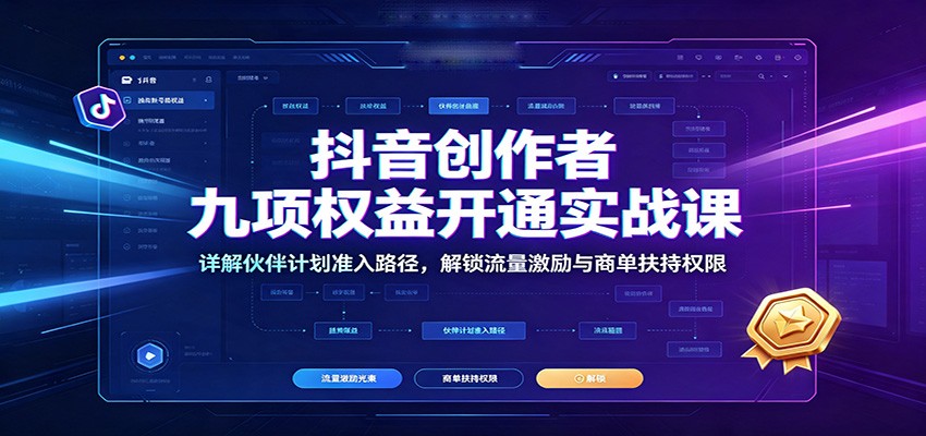 抖音创作者九项权益开通实战课：详解伙伴计划准入路径，解锁流量激励与商单扶持权限-迦哆网创社