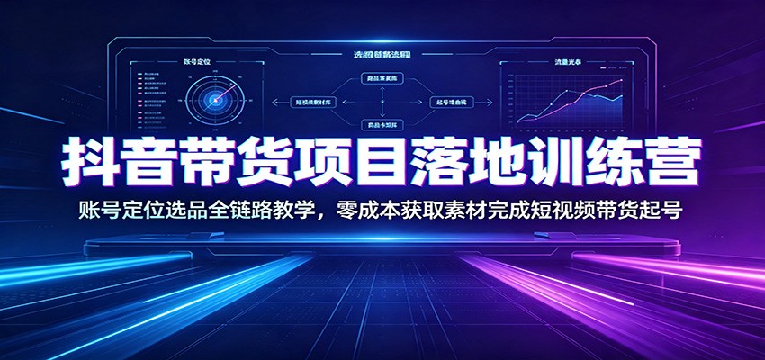 抖音带货项目落地训练营：账号定位选品全链路教学，零成本获取素材完成短视频带货起号-迦哆网创社