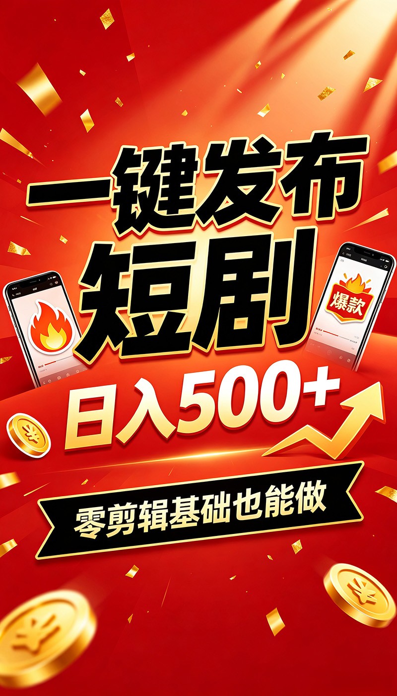 快手短剧一键发布,不用剪辑操作简单,副业日入500+。空闲时间轻松赚收益-迦哆网创社