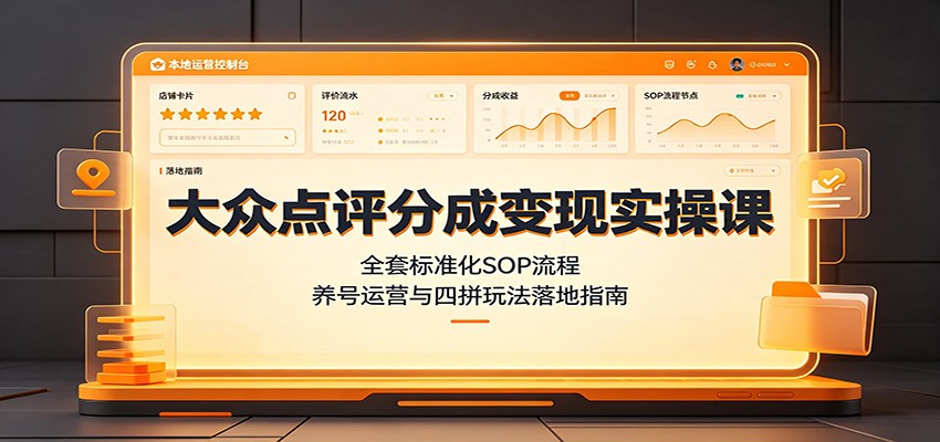 大众点评分成变现实操课：全套标准化SOP流程，养号运营与四拼玩法落地指南-迦哆网创社