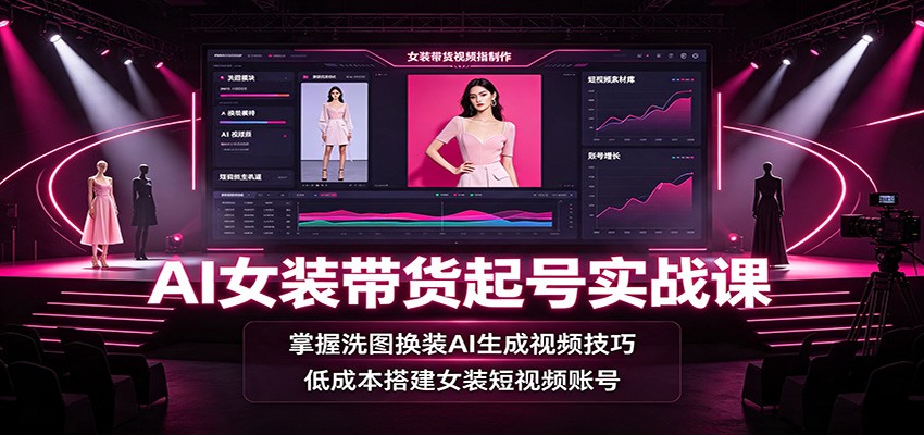 AI女装带货起号实战课：掌握洗图换装AI生成视频技巧，低成本搭建女装短视频账号-迦哆网创社