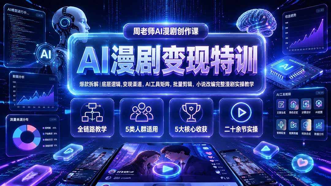 AI漫剧变现特训★爆款拆解｜底层逻辑，变现渠道，AI工具矩阵，批量剪辑，小说改编完整漫剧实操教学-迦哆网创社