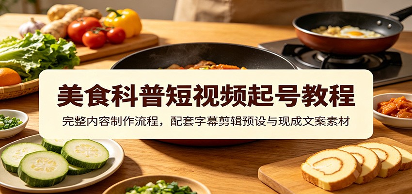 美食科普短视频起号教程：完整内容制作流程，配套字幕剪辑预设与现成文案素材-迦哆网创社