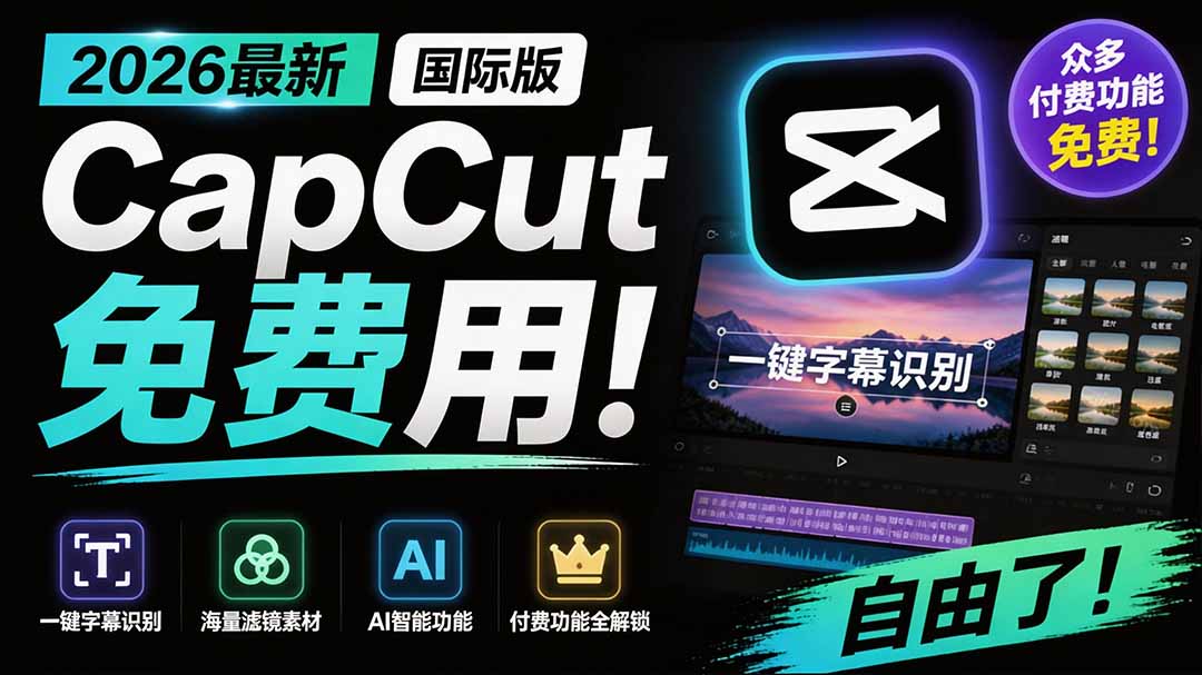 2026最新国际版剪映！CapCut 众多付费功能免费用，一键字幕识别 / 滤镜素材 / AI智能功能自由了 CapCut-迦哆网创社
