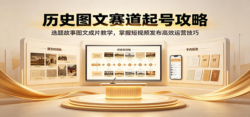 历史图文赛道起号攻略：选题故事图文成片教学，掌握短视频发布高效运营技巧-迦哆网创社