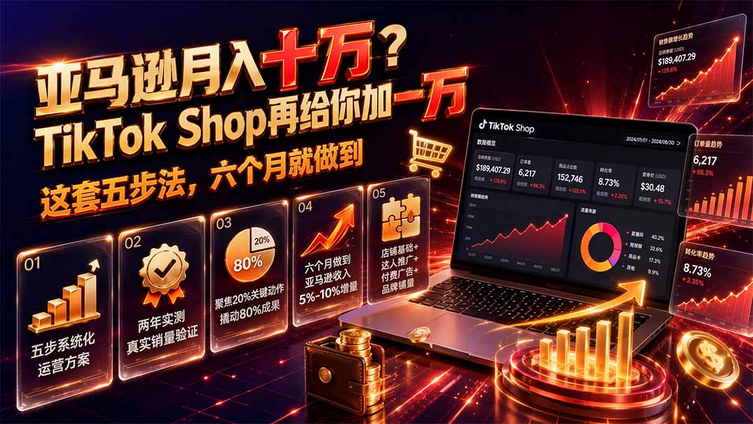亚马逊月入十万？TikTok Shop再给你加一万——这套五步法，六个月就做到【原创双语字幕】-迦哆网创社