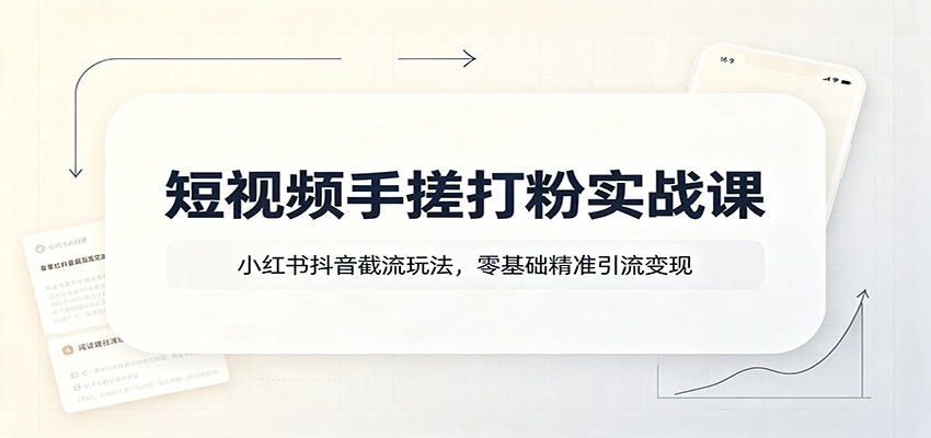 短视频手搓打粉实战课:小红书抖音截流玩法,零基础精准引流变现-迦哆网创社