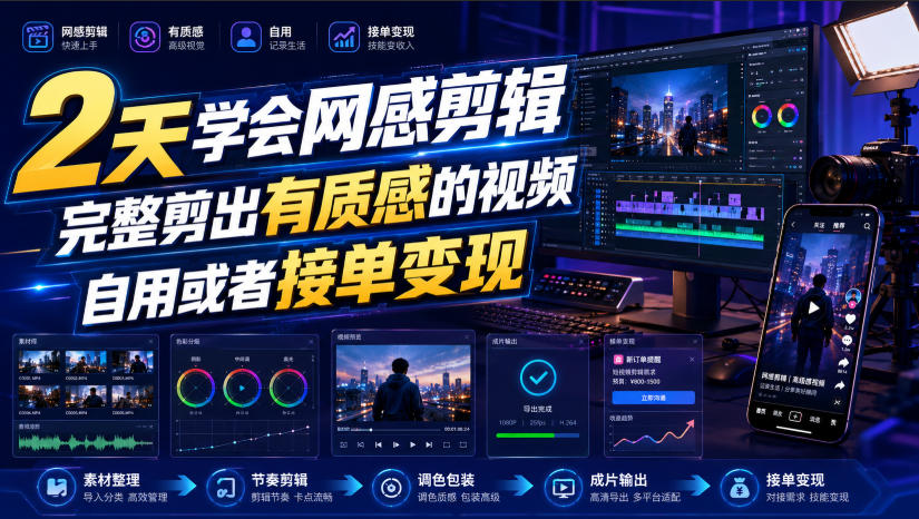 2天学会网感剪辑，完整剪出有质感的视频，自用或者接单变现-迦哆网创社