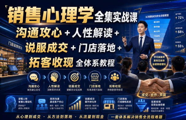 销售心理学全集实战课|沟通攻心+人性解读+说服成交+门店落地+拓客收现全体系教程-迦哆网创社