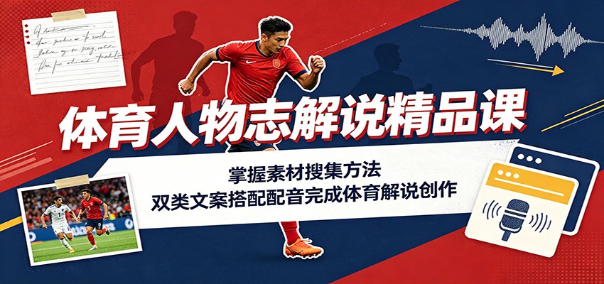 体育人物志解说精品课:掌握素材搜集方法,双类文案搭配配音完成体育解说创作-迦哆网创社