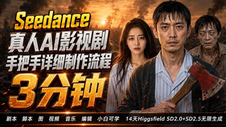 3分钟真人AI影视剧怎么做?SD 2.0手把手完整制作流程|Higgsfield 14天SD 2.0/2.5无限生成-迦哆网创社