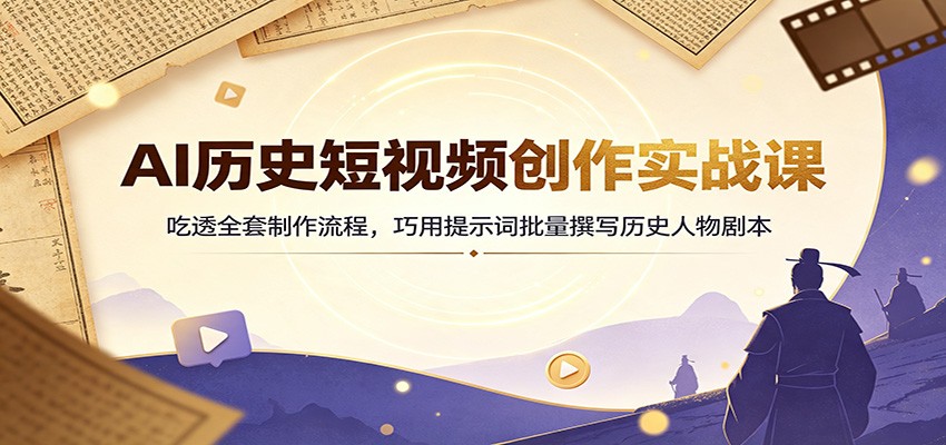 AI历史短视频创作实战课:吃透全套制作流程,巧用提示词批量撰写历史人物剧本-迦哆网创社