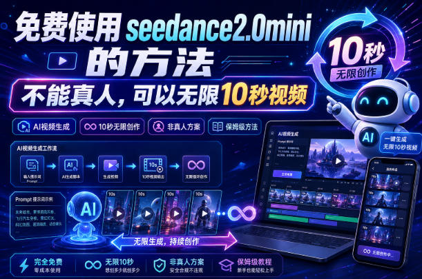免费使用seedance2.0mini的方法,不能真人,可以无限10秒视频,9图+3音频参考-迦哆网创社
