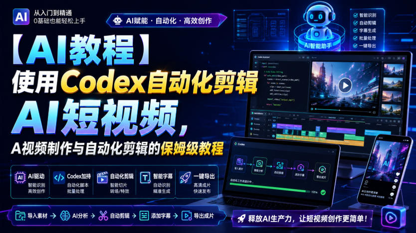 【AI教程】使用Codex自动化剪辑AI短视频,AI视频制作与自动化剪辑的保姆级教程-迦哆网创社