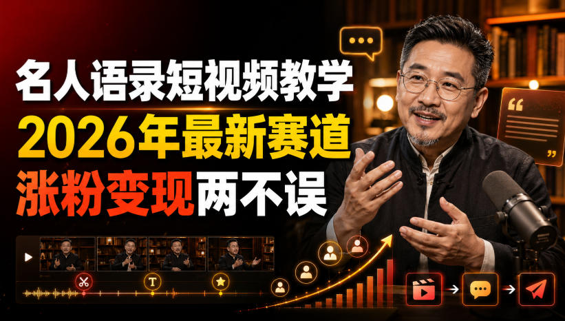 名人语录短视频教学，2026年最新赛道，涨粉变现两不误-迦哆网创社