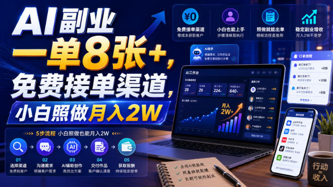AI副业一单8张+，免费接单渠道，小白照做月入2W【揭秘】-迦哆网创社