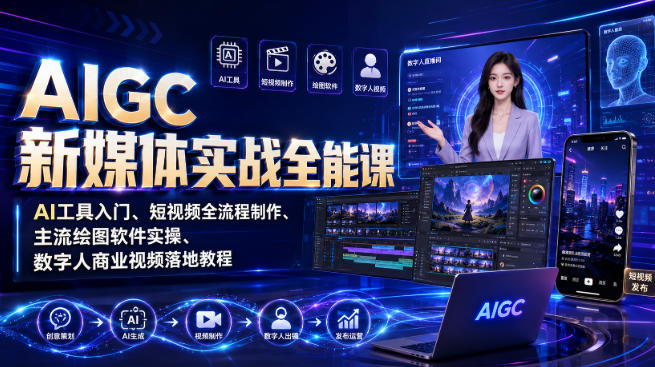 AIGC新媒体实战全能课|AI工具入门、短视频全流程制作、主流绘图软件实操、数字人商业视频落地教程-迦哆网创社
