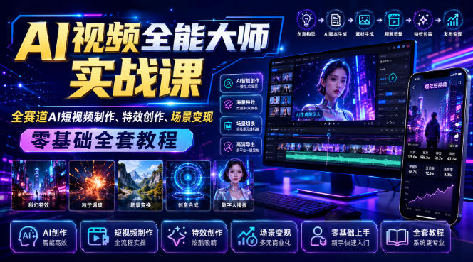 AI视频全能大师实战课|全赛道AI短视频制作、特效创作、场景变现零基础全套教程-迦哆网创社