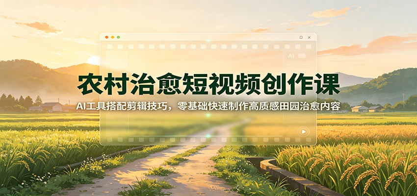 农村治愈短视频创作课：AI工具搭配剪辑技巧，零基础快速制作高质感田园治愈内容-迦哆网创社