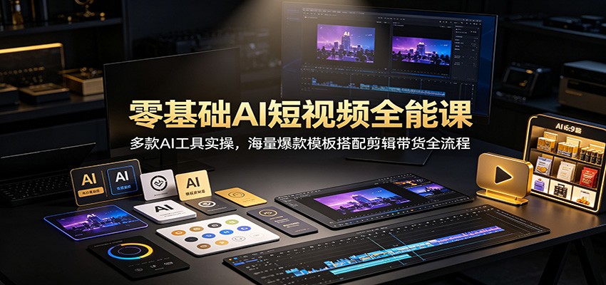 零基础AI短视频全能课:多款AI工具实操,海量爆款模板搭配剪辑带货全流程-迦哆网创社