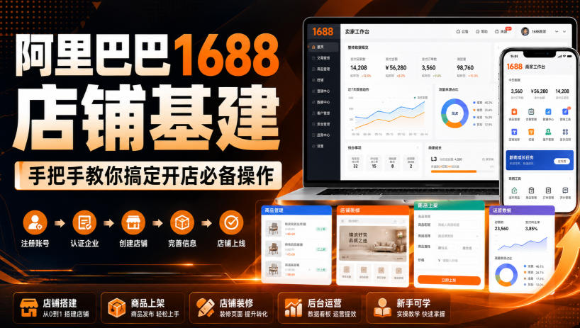 阿里巴巴1688店铺基建,手把手教你搞定开店必备操作(更新8月)-迦哆网创社